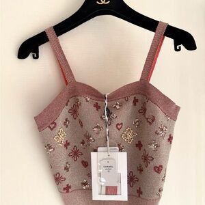 Authentic CHANEL Blush Knit Top with Embellishments